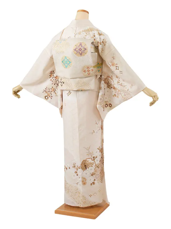 訪問着 単衣 アイボリー 雪輪  四季の花々 A006