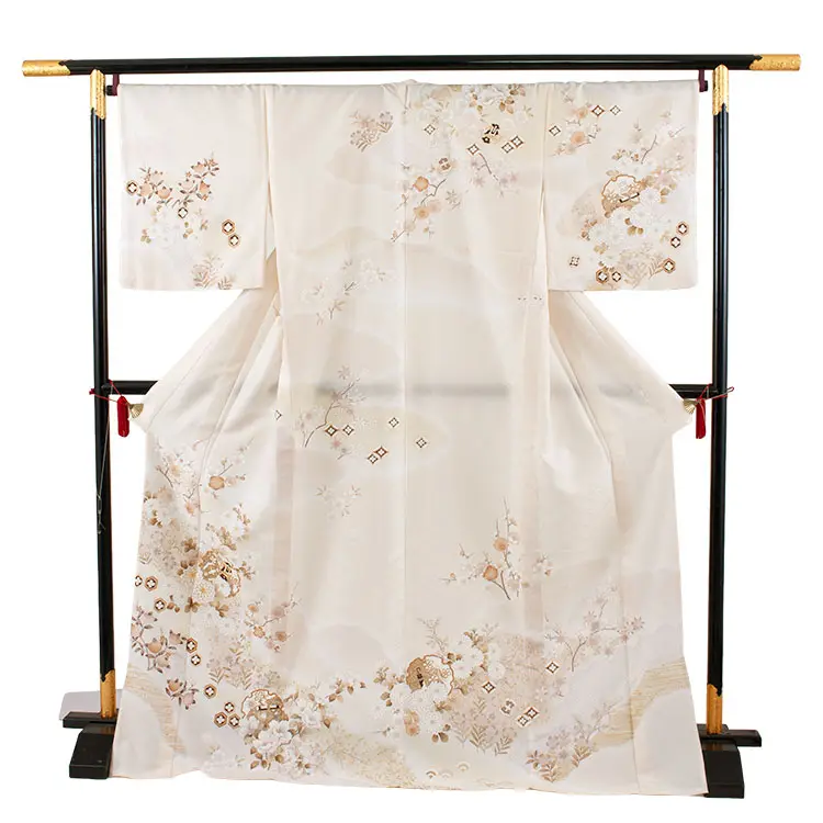 訪問着 単衣 アイボリー 雪輪  四季の花々 A006