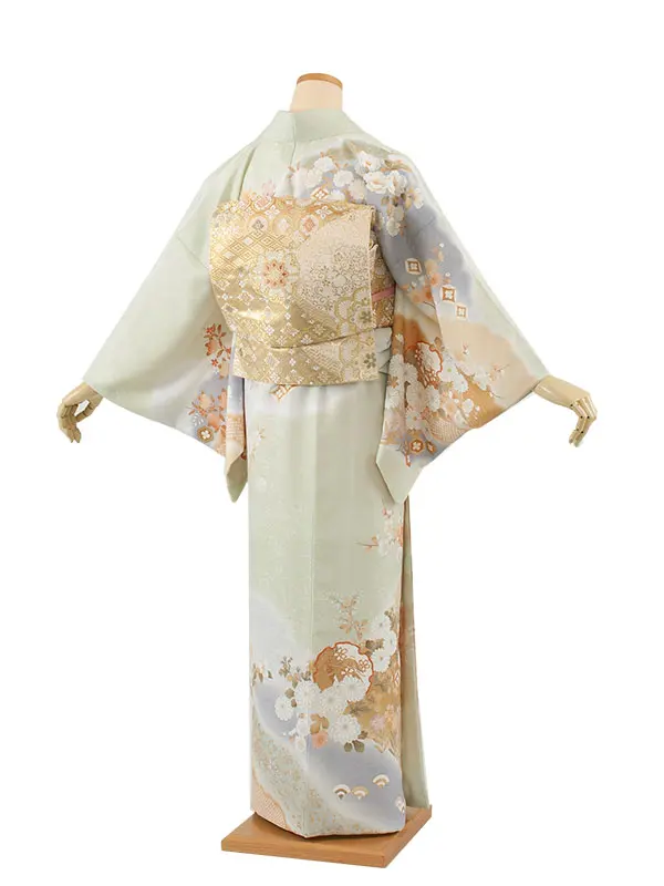 訪問着 単衣 ライトグリーン 雪輪 A007