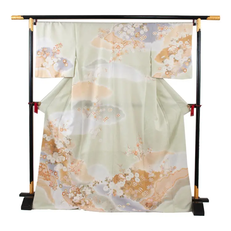 訪問着 単衣 ライトグリーン 雪輪 A007