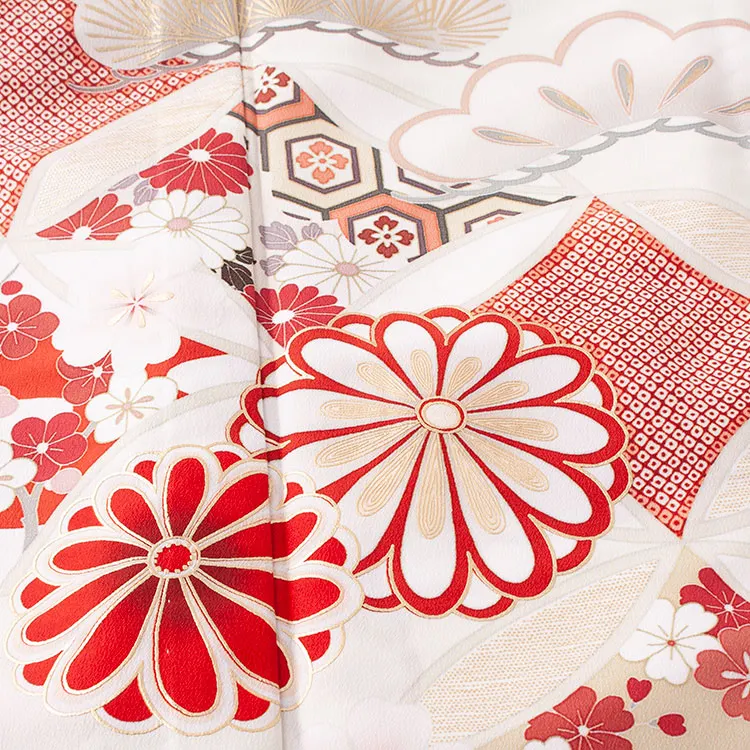 訪問着 単衣 紅一点 アイボリー 七宝に菊 A009 紅一点