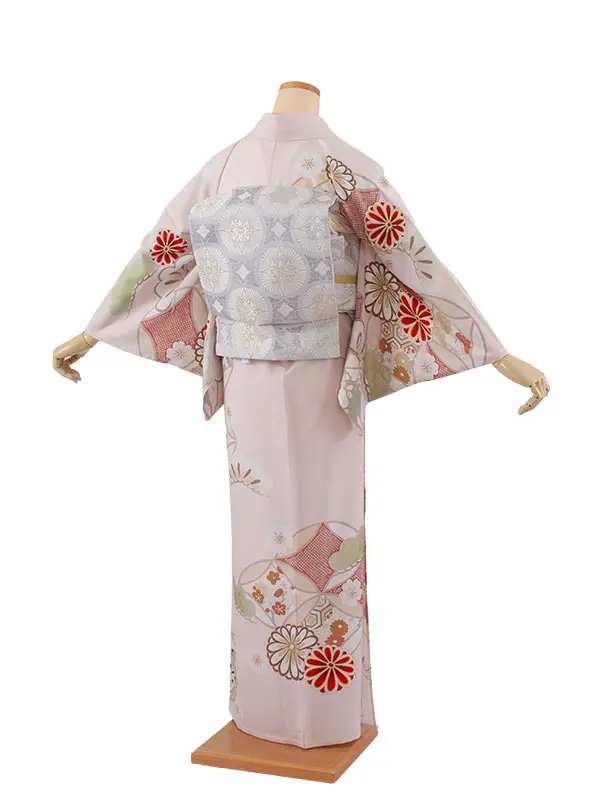 訪問着 単衣 紅一点 ピンク 七宝に菊 A010 紅一点