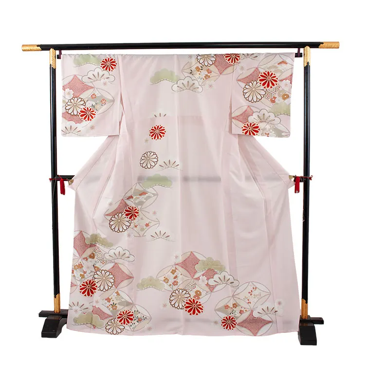 訪問着 単衣 紅一点 ピンク 七宝に菊 A010 紅一点