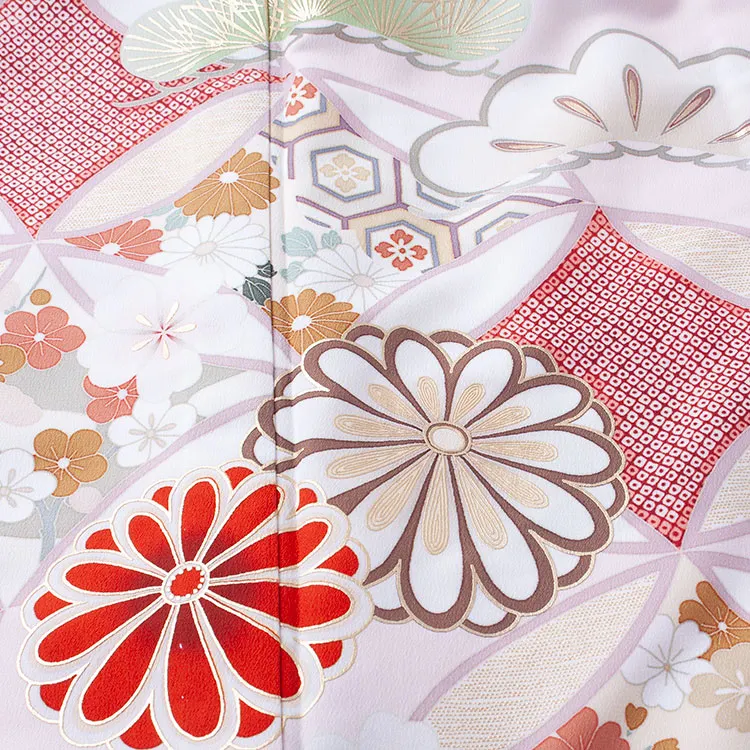訪問着 単衣 紅一点 ピンク 七宝に菊 A010 紅一点