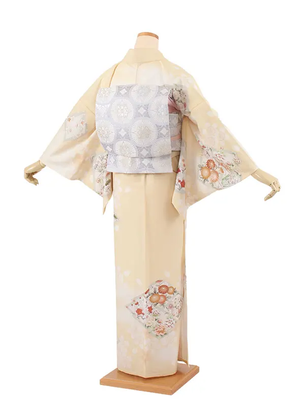 訪問着 単衣 華徒然 黄色 松皮菱に花 A011 華徒然