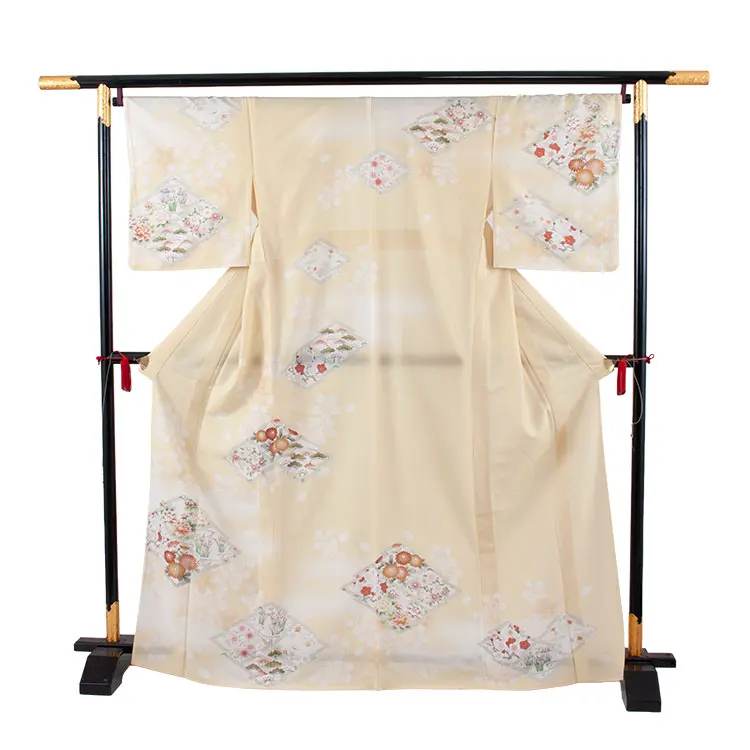 訪問着 単衣 華徒然 黄色 松皮菱に花 A011 華徒然