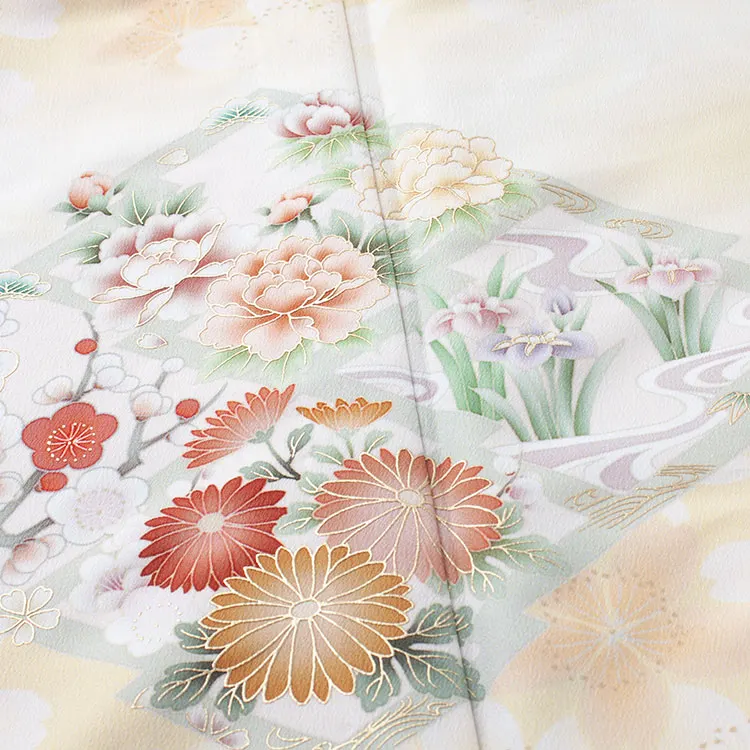 訪問着 単衣 華徒然 黄色 松皮菱に花 A011 華徒然