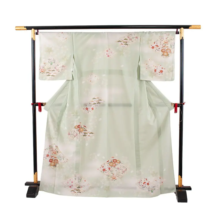 訪問着 単衣 華徒然 淡グリーン 松皮菱に花 A012 華徒然