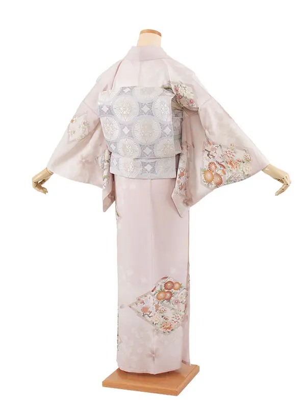 訪問着 単衣 華徒然 ピンク 松皮菱に花 A013 華徒然