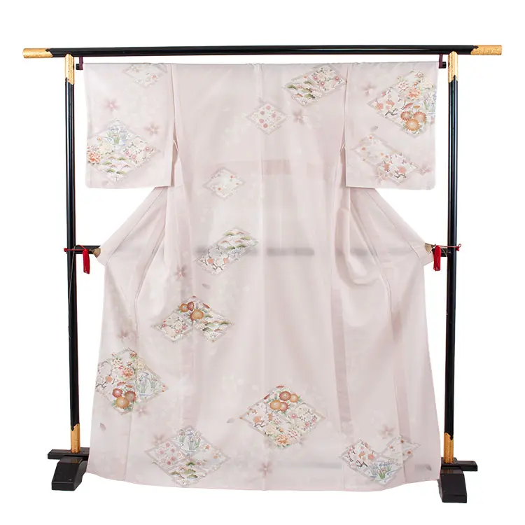 訪問着 単衣 華徒然 ピンク 松皮菱に花 A013 華徒然