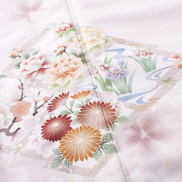 訪問着 単衣 華徒然 ピンク 松皮菱に花 A013 華徒然