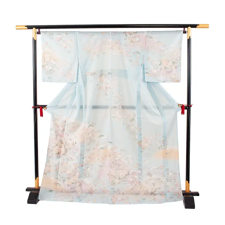 訪問着 絽 空色 花籠に四季花 A014