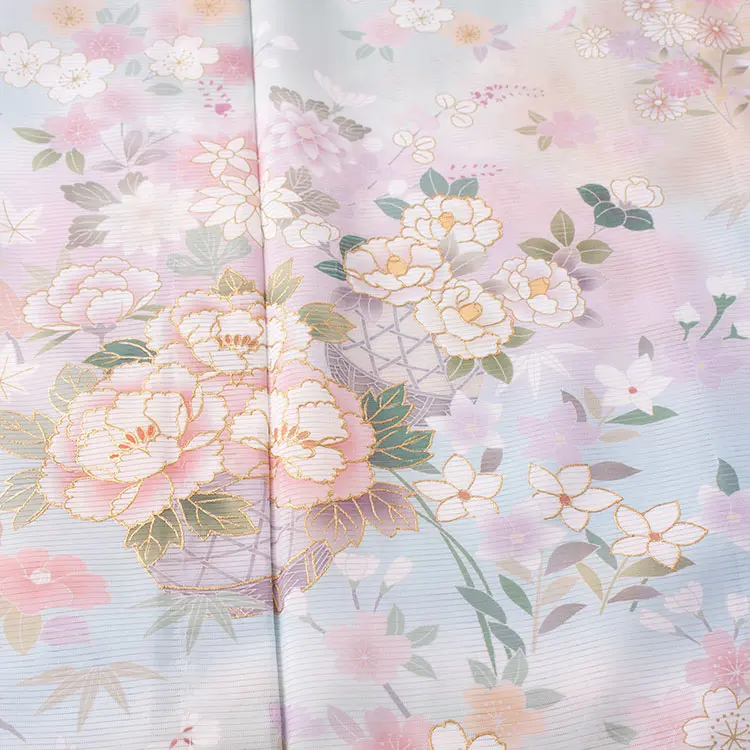 訪問着 絽 空色 花籠に四季花 A014