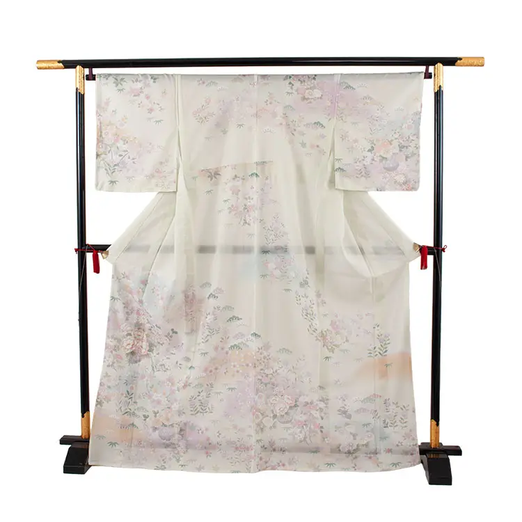 訪問着 絽 薄黄緑色 花籠に四季花 A015