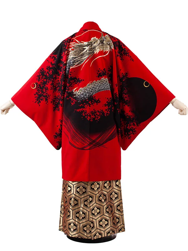 男性用袴 赤地 黒龍 /5C16