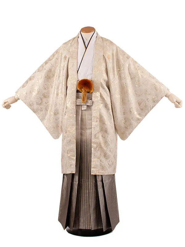 男性用袴 ベージュゴールド 薔薇 ファー付き /5C27