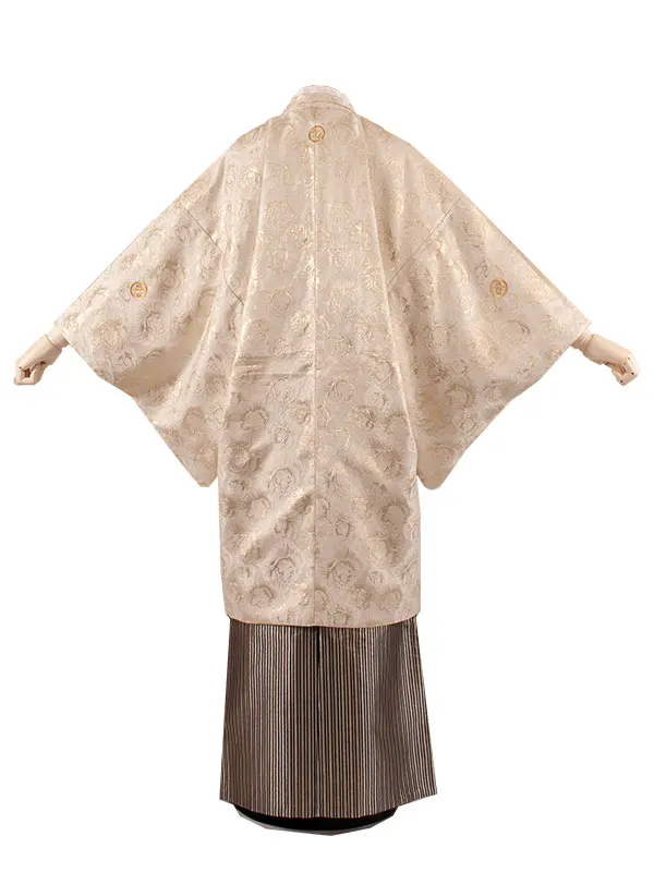 男性用袴 ベージュゴールド 薔薇 ファー付き /5C27