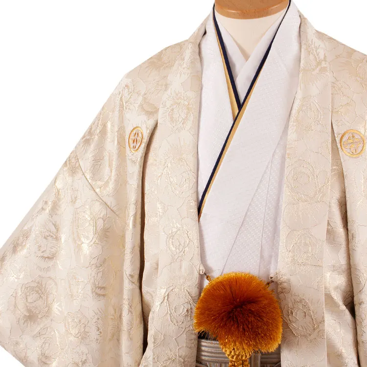 男性用袴 ベージュゴールド 薔薇 ファー付き /5C27