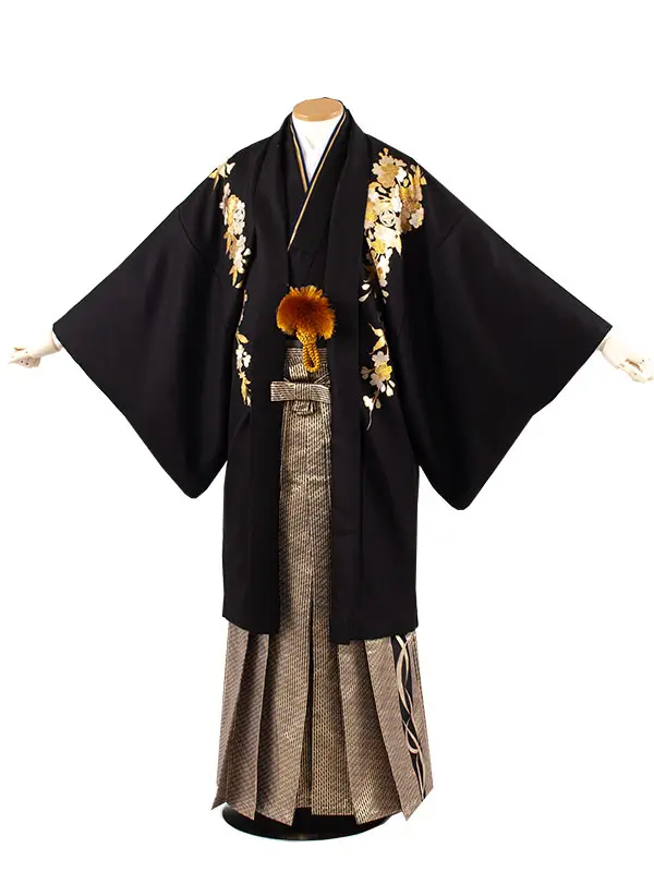 男性用袴 黒地 金彩 桜 /5C33