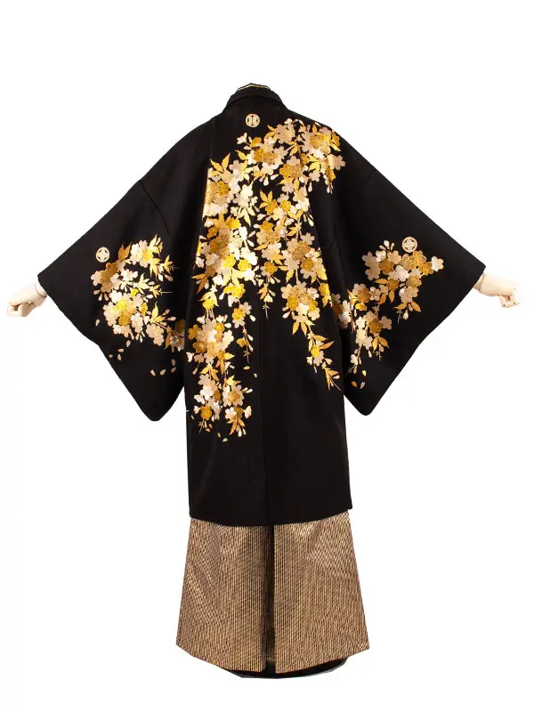 男性用袴 黒地 金彩 桜 /5C33