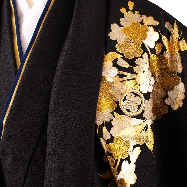 男性用袴 黒地 金彩 桜 /5C33