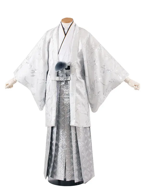 男性用袴 白シルバー 洋花 /5X34