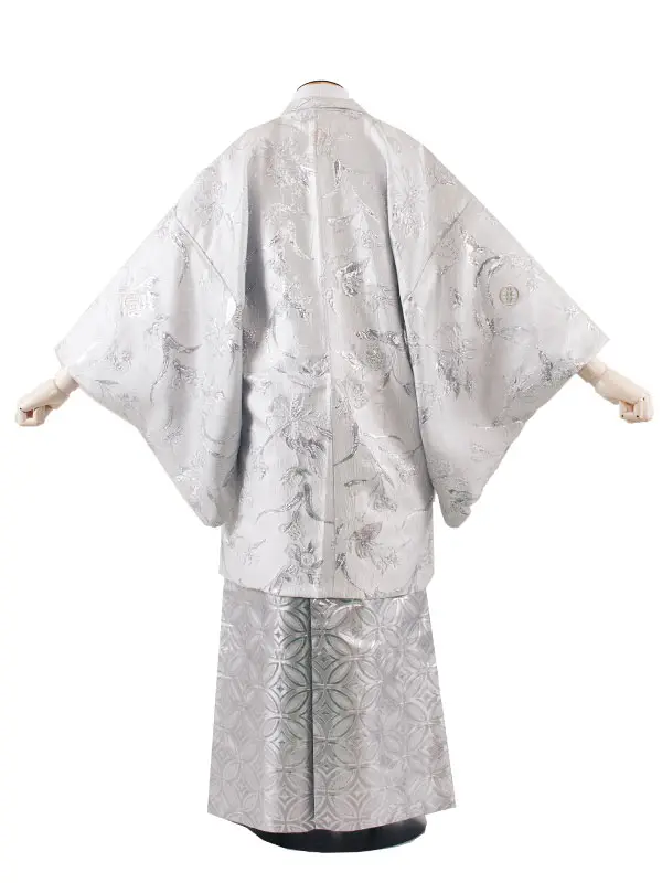 男性用袴 白シルバー 洋花 /5X34