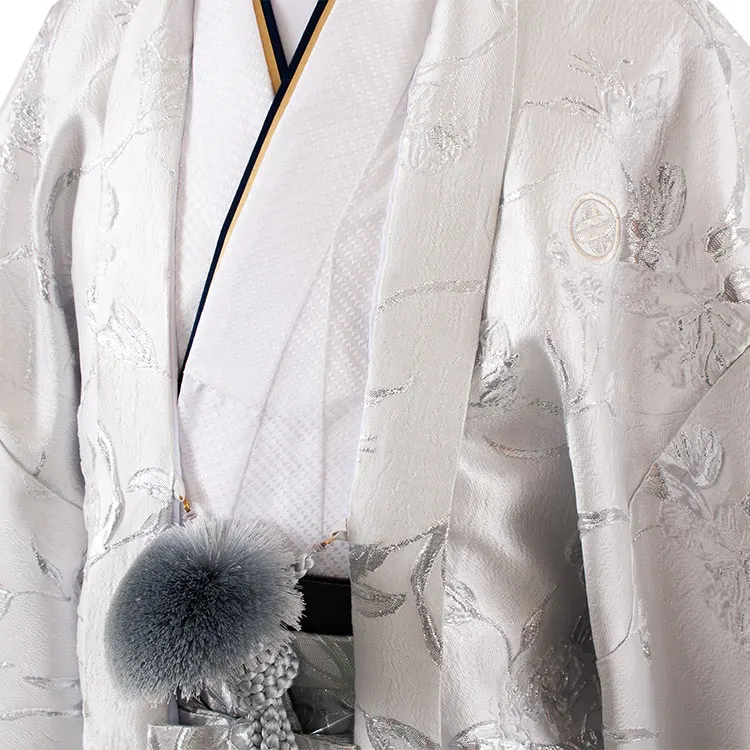 男性用袴 白シルバー 洋花 /5X34