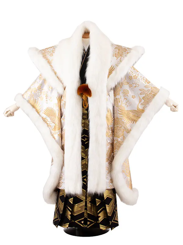 男性用袴 打掛紋付 白地 豪華絢爛 鶴 牡丹 ファー付き /5Z11