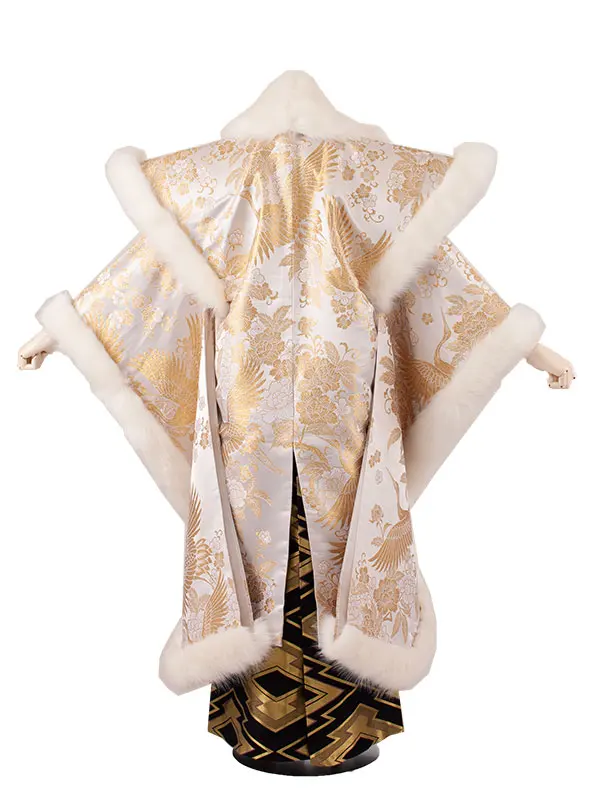 男性用袴 打掛紋付 白地 豪華絢爛 鶴 牡丹 ファー付き /5Z11