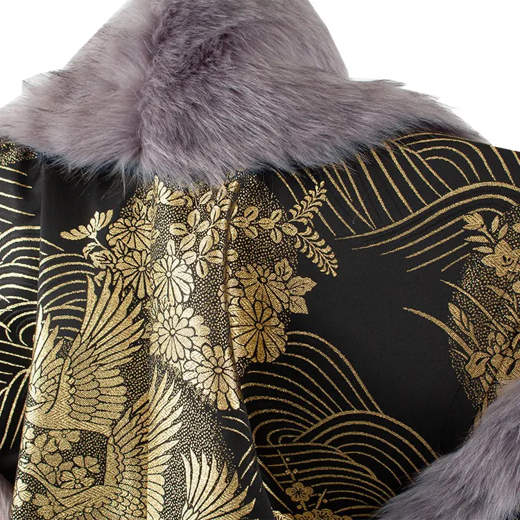 男性用袴 打掛紋付 黒地 豪華絢爛 鶴 ファー付き /5Z12