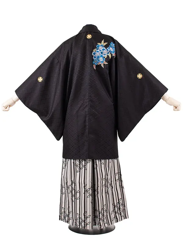 男性用袴 黒地 青桜 刺繍 /6B22