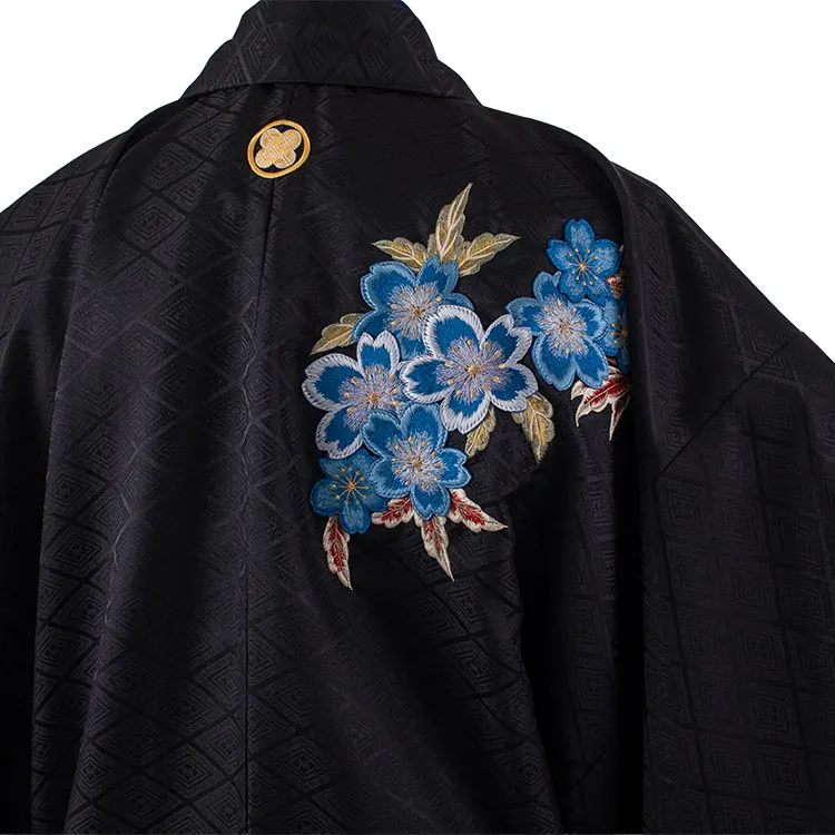 男性用袴 黒地 青桜 刺繍 /6B22