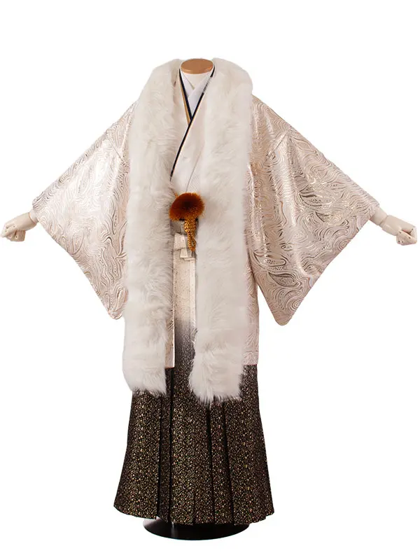 男性用袴 ベージュゴールド 流水 ファー付き /6G05