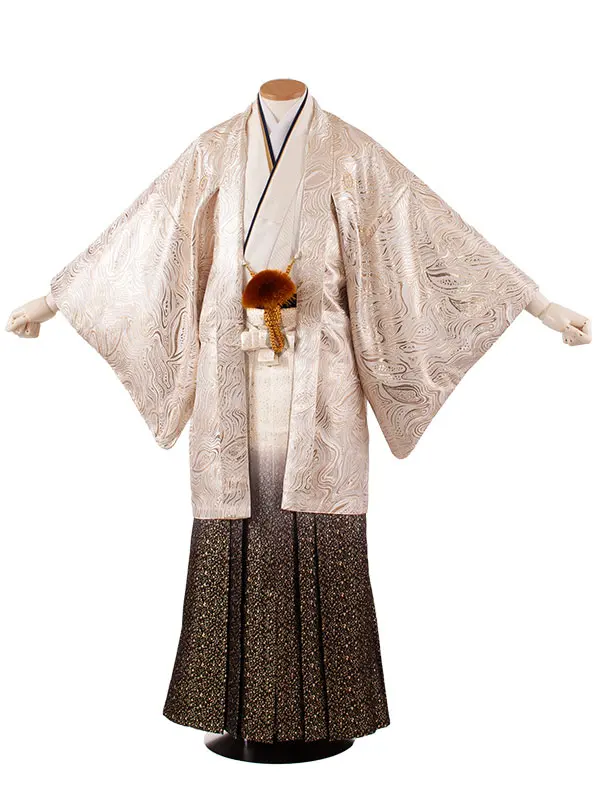 男性用袴 ベージュゴールド 流水 ファー付き /6G05