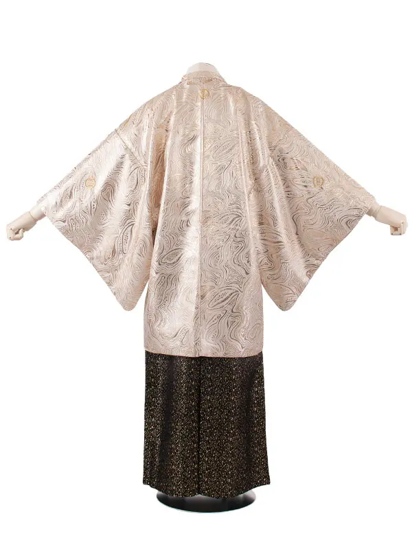 男性用袴 ベージュゴールド 流水 ファー付き /6G05