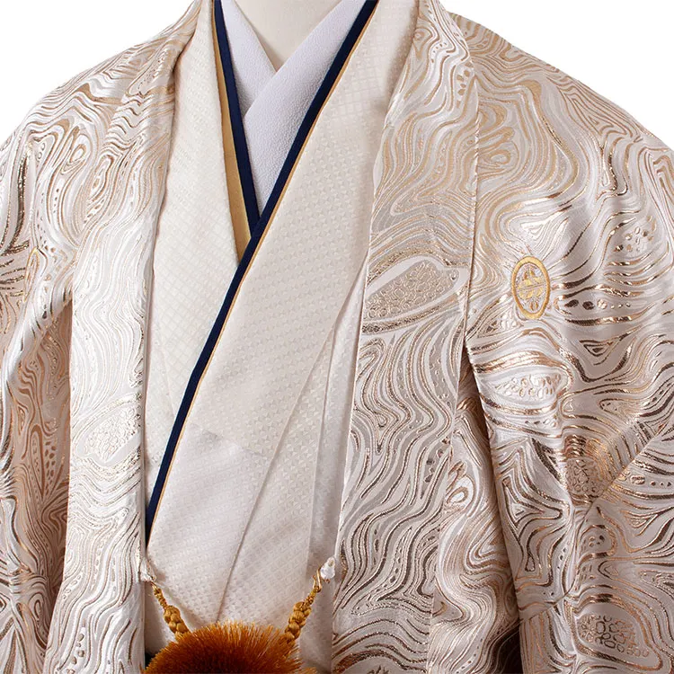 男性用袴 ベージュゴールド 流水 ファー付き /6G05