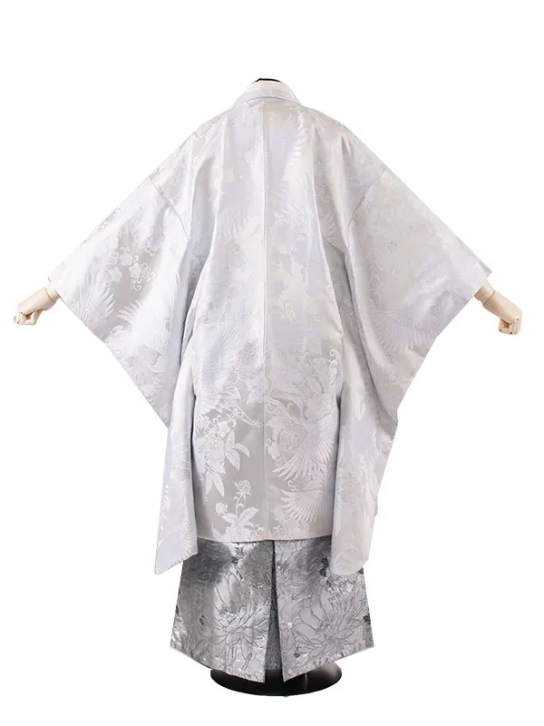 男性用袴 打掛紋付 白シルバー 豪華絢爛 鶴 牡丹 ファー付き /6Z33