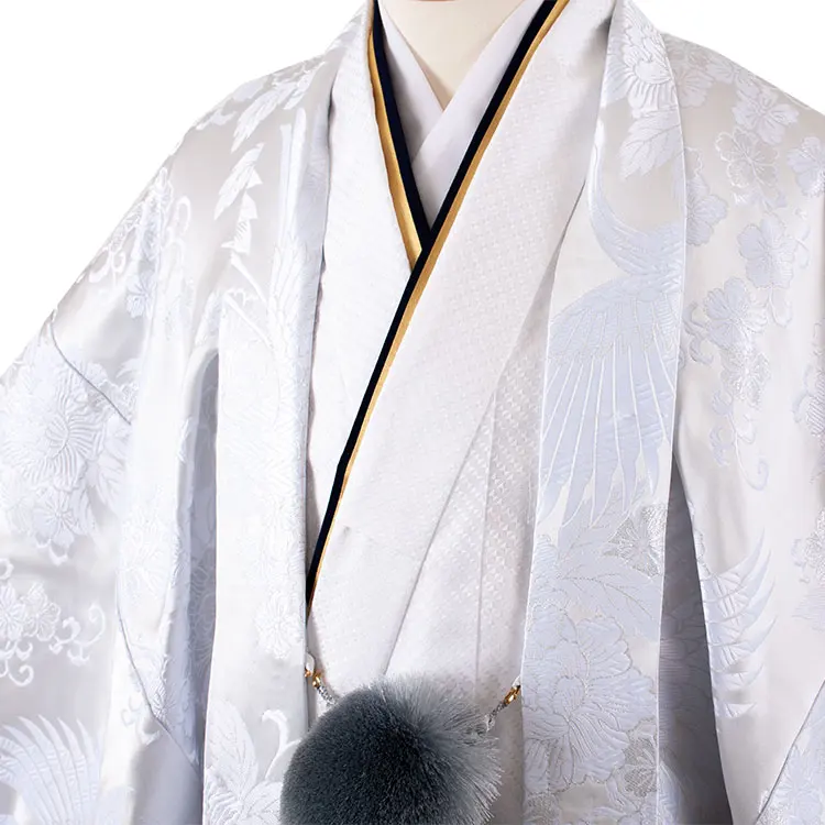 男性用袴 打掛紋付 白シルバー 豪華絢爛 鶴 牡丹 ファー付き /6Z33