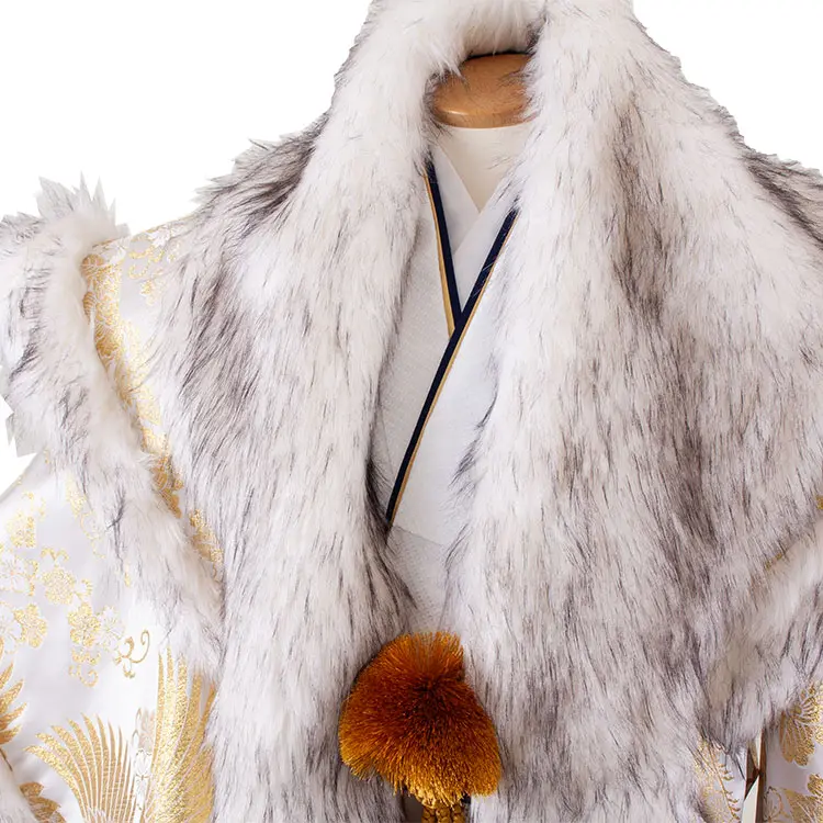 男性用袴 打掛紋付 白地 豪華絢爛 鶴 牡丹 ファー付き /6Z34