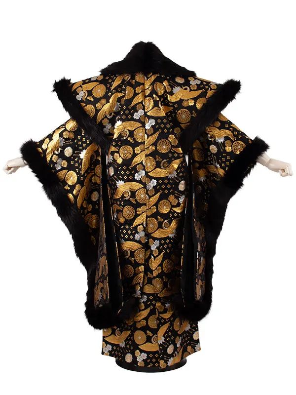 男性用袴 打掛紋付 黒地 豪華絢爛 鶴 ファー付き /6Z35