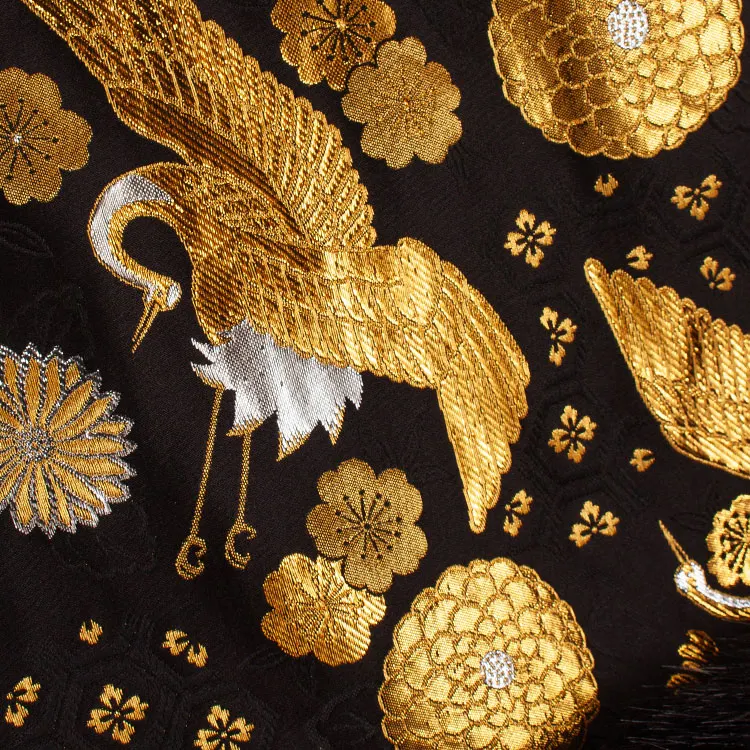 男性用袴 打掛紋付 黒地 豪華絢爛 鶴 ファー付き /6Z35