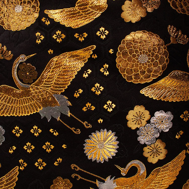 男性用袴 打掛紋付 黒地 豪華絢爛 鶴 ファー付き /6Z35