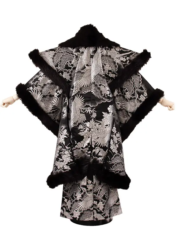 男性用袴 打掛紋付 黒地 豪華絢爛 鶴 ファー付き /6Z36