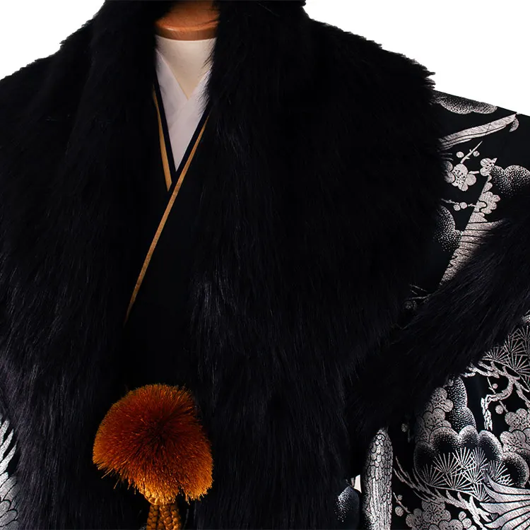 男性用袴 打掛紋付 黒地 豪華絢爛 鶴 ファー付き /6Z36