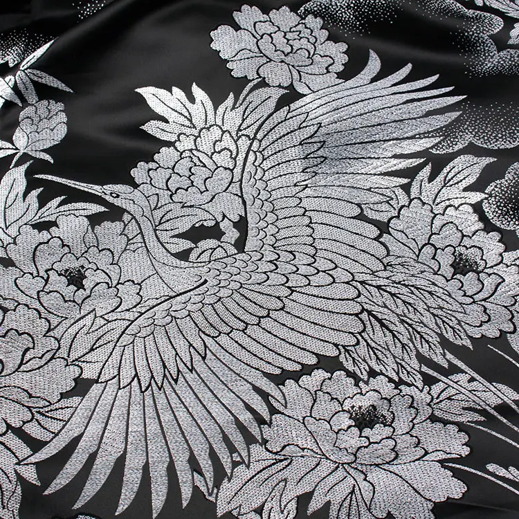 男性用袴 打掛紋付 黒地 豪華絢爛 鶴 ファー付き /6Z36