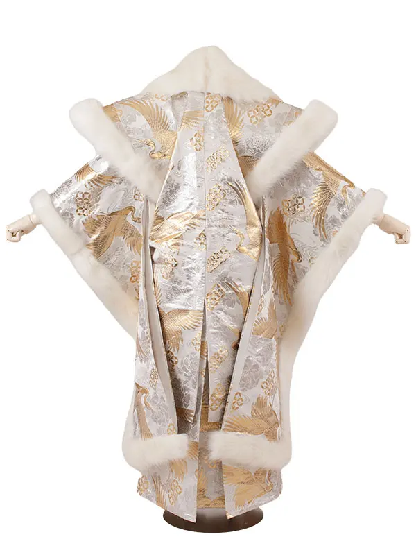 男性用袴 打掛紋付 白地 豪華絢爛 鶴 ファー付き /6Z37