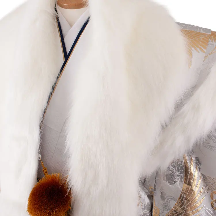 男性用袴 打掛紋付 白地 豪華絢爛 鶴 ファー付き /6Z37