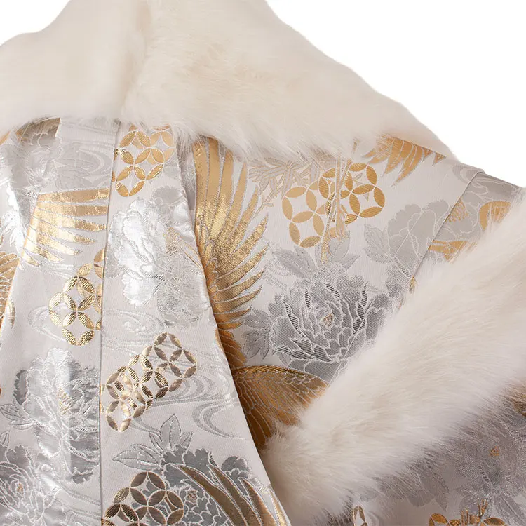 男性用袴 打掛紋付 白地 豪華絢爛 鶴 ファー付き /6Z37