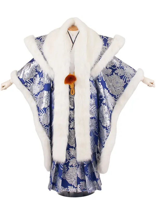 男性用袴 打掛紋付 青地 豪華絢爛 牡丹 ファー付き /6Z38